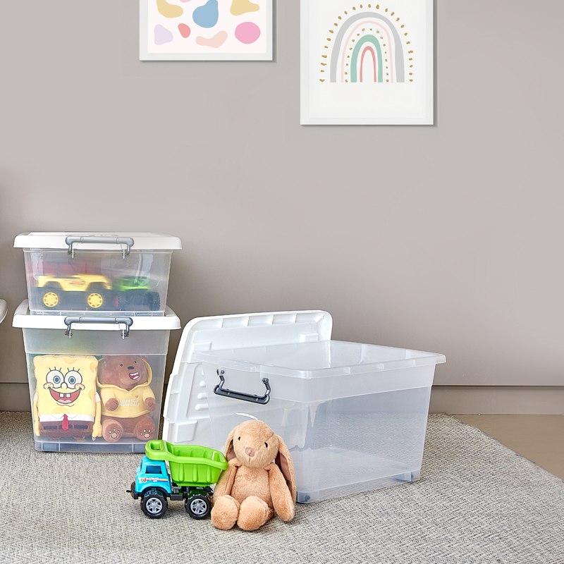 CAJA MEGAUTIL CON RUEDAS 25 L X 6 UND TRANSPARENTE BLANCO