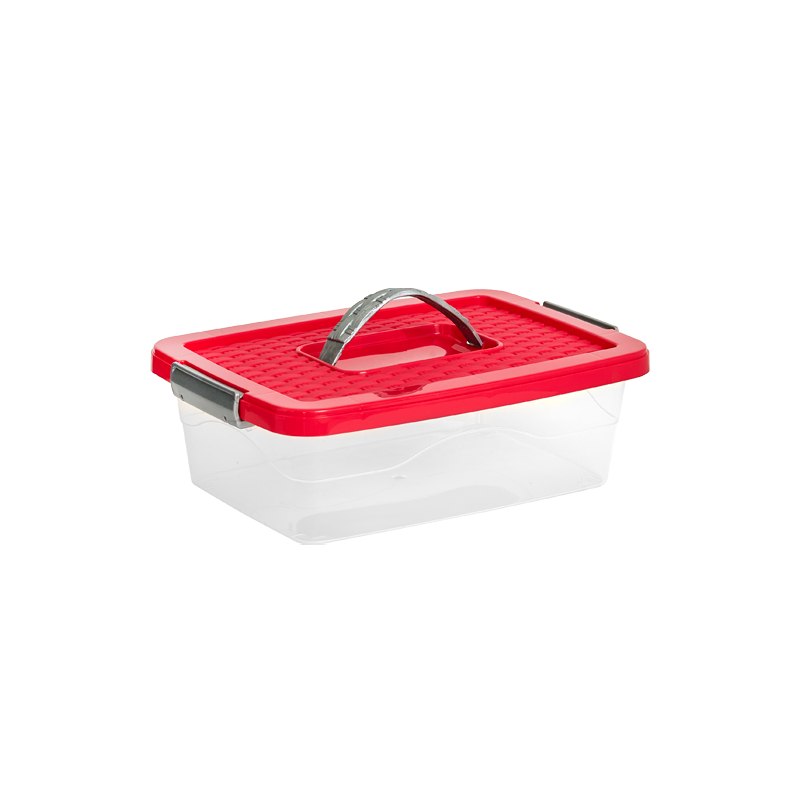 CAJA ORGANIZADORA CON MANIJA 3 L X 18 UND TRANSPARENTE ROJO