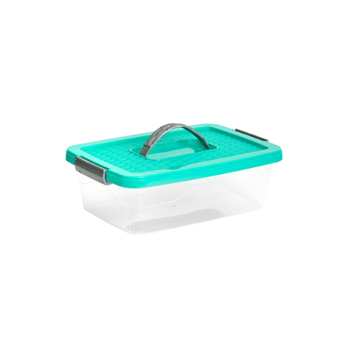 CAJA ORGANIZADORA CON MANIJA 3 L X 18 UND TRANSPARENTE AZUL