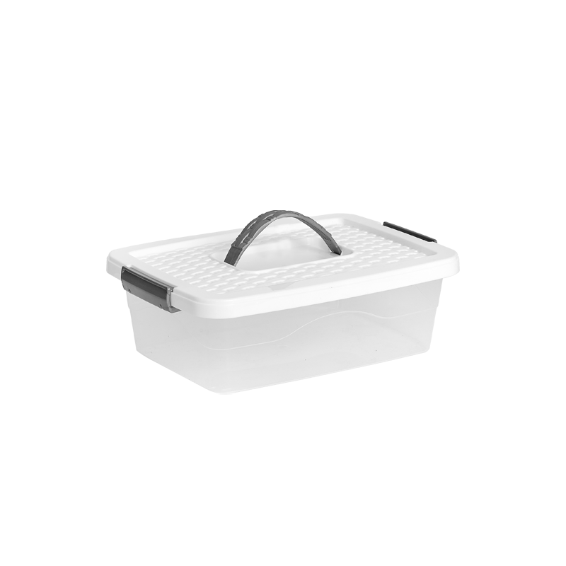 CAJA ORGANIZADORA CON MANIJA 3 L X 18 UND TRANSPARENTE BLANCO