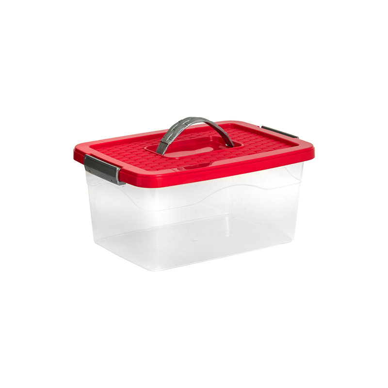 CAJA ORGANIZADORA CON MANIJA 5 L X 18 UND TRANSPARENTE ROJO