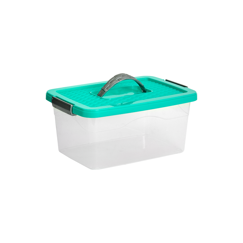 CAJA ORGANIZADORA CON MANIJA 5 L X 18 UND TRANSPARENTE AZUL