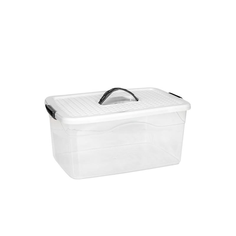CAJA ORGANIZADORA CON MANIJA 5 L X 18 UND TRANSPARENTE BLANCO