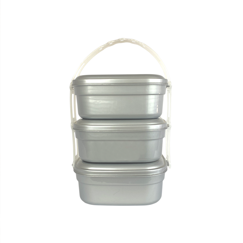 PORTACOMIDAS CUADRADO X 3 X 24 UND GRIS PLATA