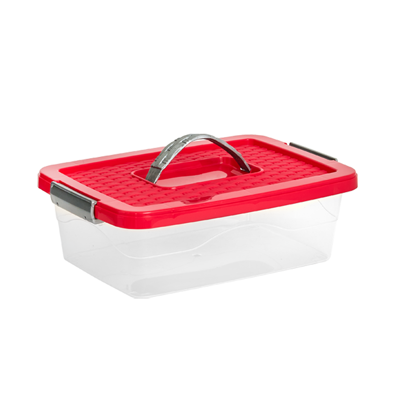 CAJA ORGANIZADORA CON MANIJA 6 L X 12 UND TRANSPARENTE ROJO