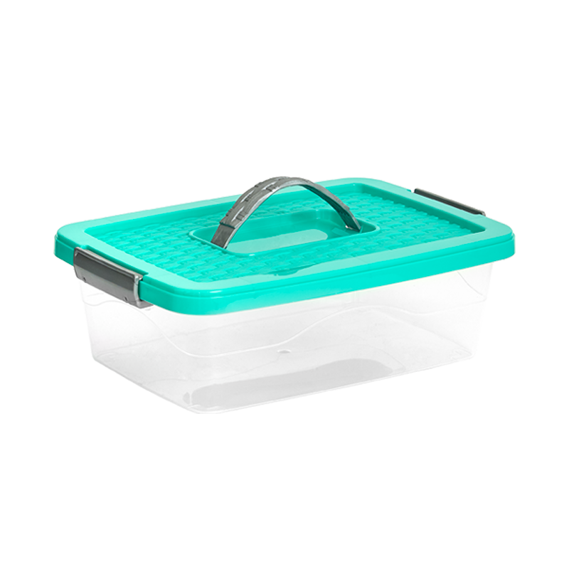 CAJA ORGANIZADORA CON MANIJA 6 L X 12 UND TRANSPARENTE AZUL