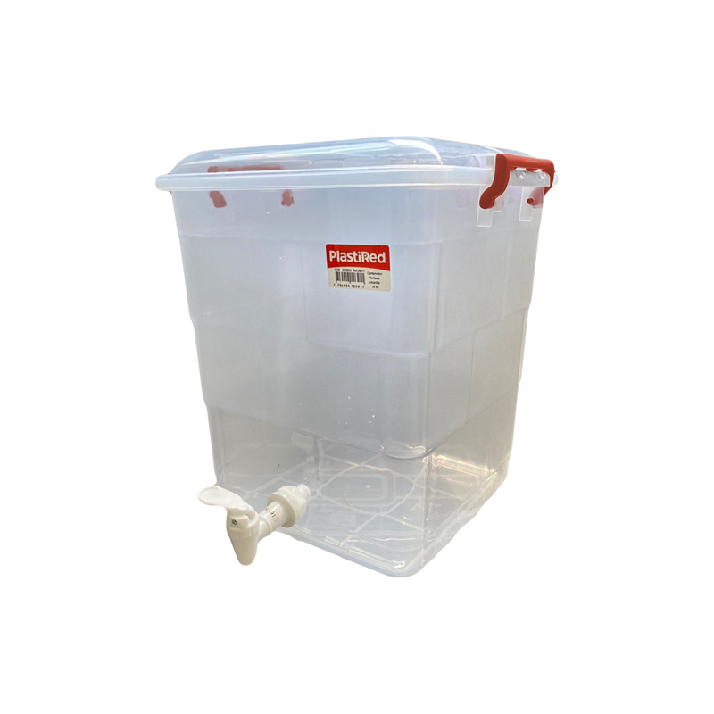 CONTENEDOR FANTASIA C/CANILLA 10 L X 12 UND TRANSPARENTE ROJO﻿