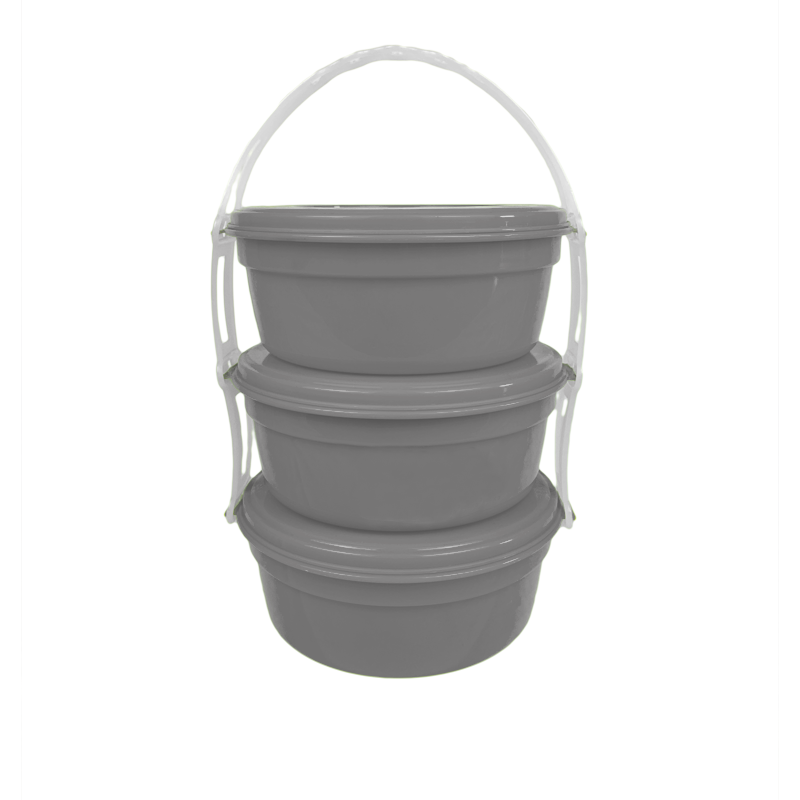 PORTACOMIDAS REDONDO X 3 X 24 UND GRIS PLATA