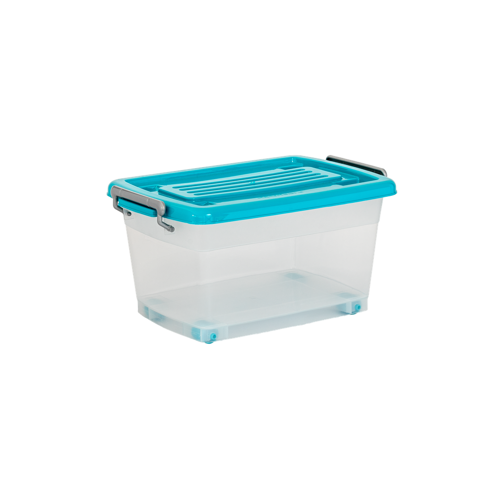 CAJA MEGAUTIL CON RUEDAS 25 L X 6 UND TRANSPARENTE AZUL