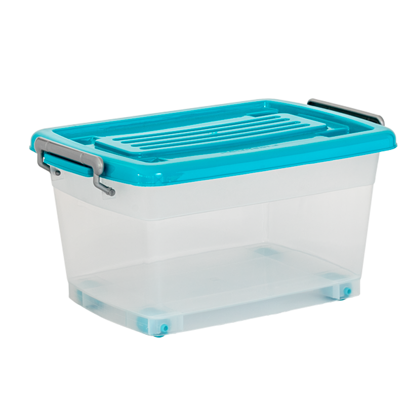 CAJA MEGAUTIL CON RUEDAS 65 L X 6 UND TRANSPARENTE AZUL