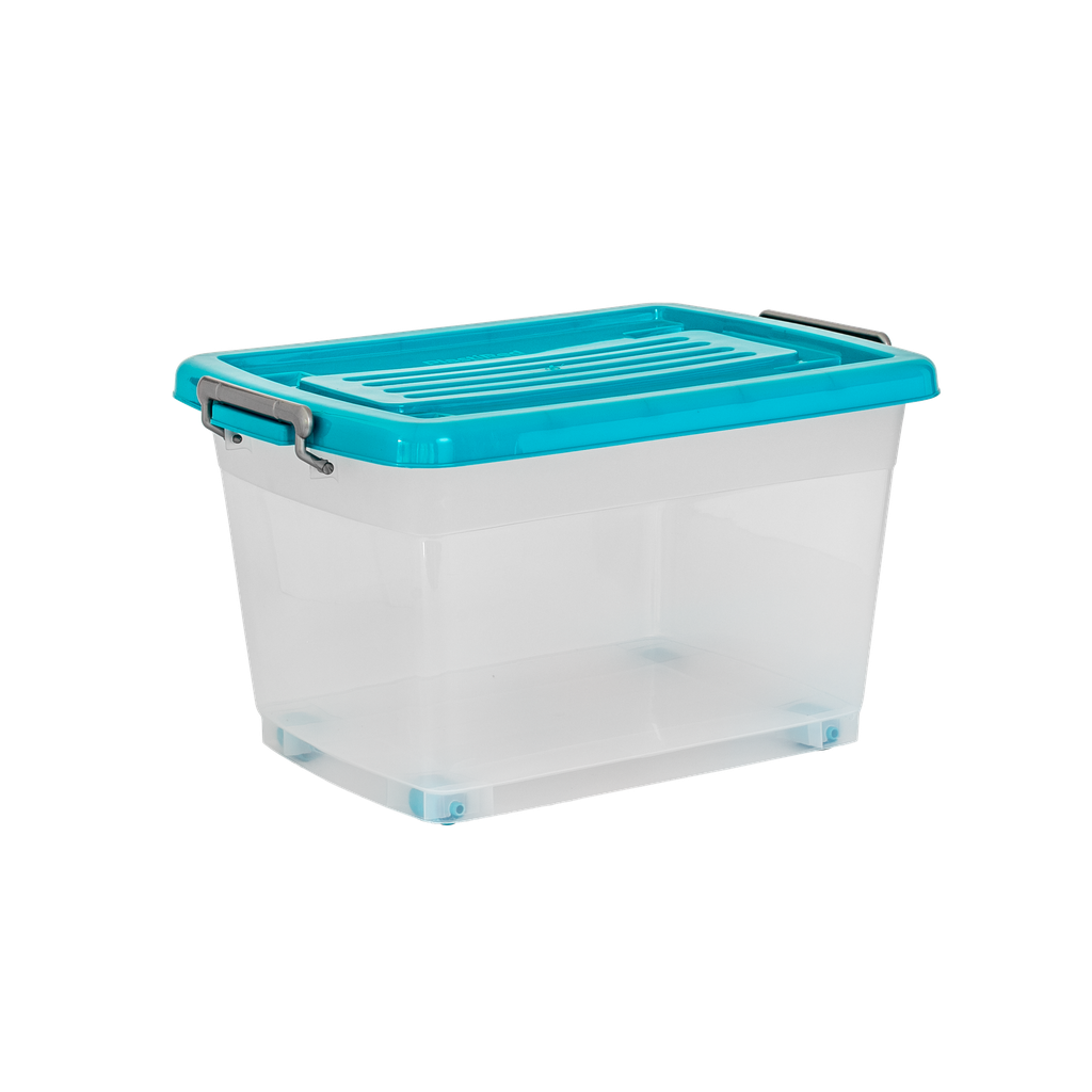 CAJA MEGAUTIL CON RUEDAS 40 L X 6 UND TRANSPARENTE AZUL