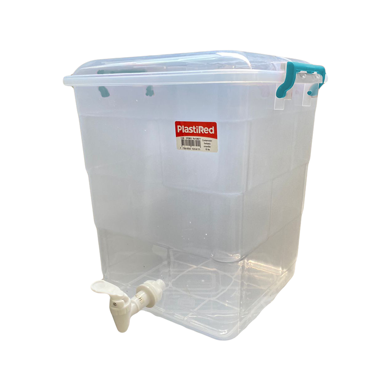 CONTENEDOR FANTASIA C/CANILLA 15 L X 14 UND TRANSPARENTE AZUL﻿