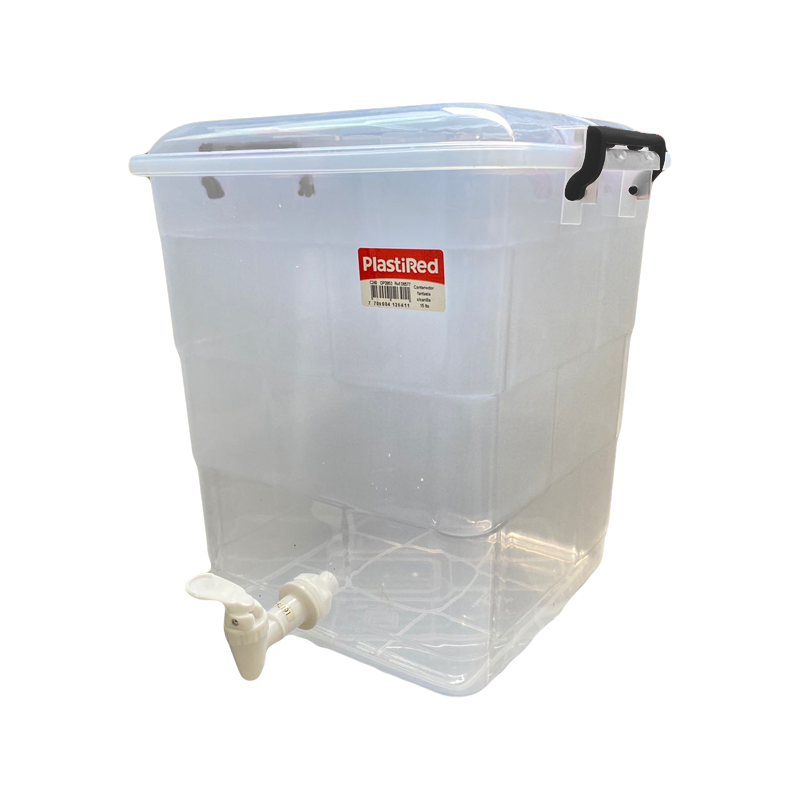 ﻿CONTENEDOR FANTASIA C/CANILLA 15 L X 14 UND TRANSPARENTE NEGRO﻿