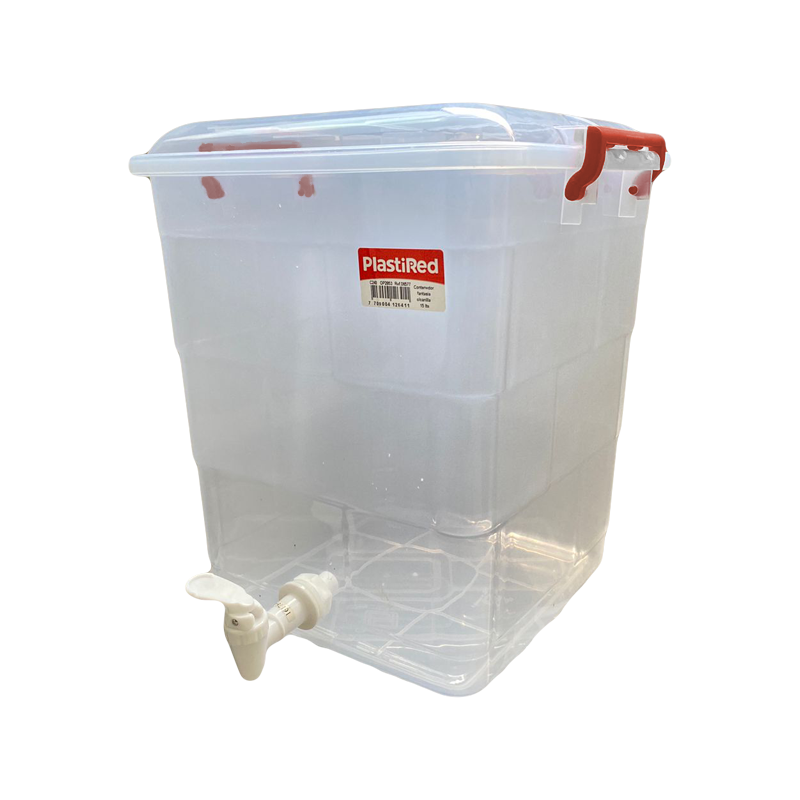 ﻿CONTENEDOR FANTASIA C/CANILLA 15 L X 14 UND TRANSPARENTE ROJO﻿