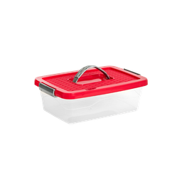 [01491/ROJO] CAJA ORGANIZADORA CON MANIJA 3 L X 18 UND TRANSPARENTE ROJO