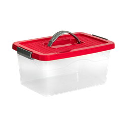 [01522/ROJO] CAJA ORGANIZADORA CON MANIJA 10 L X 12 UND TRANSPARENTE ROJO