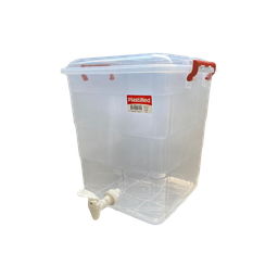 [06575/ROJO] ﻿CONTENEDOR FANTASIA C/CANILLA 10 L X 12 UND TRANSPARENTE ROJO﻿